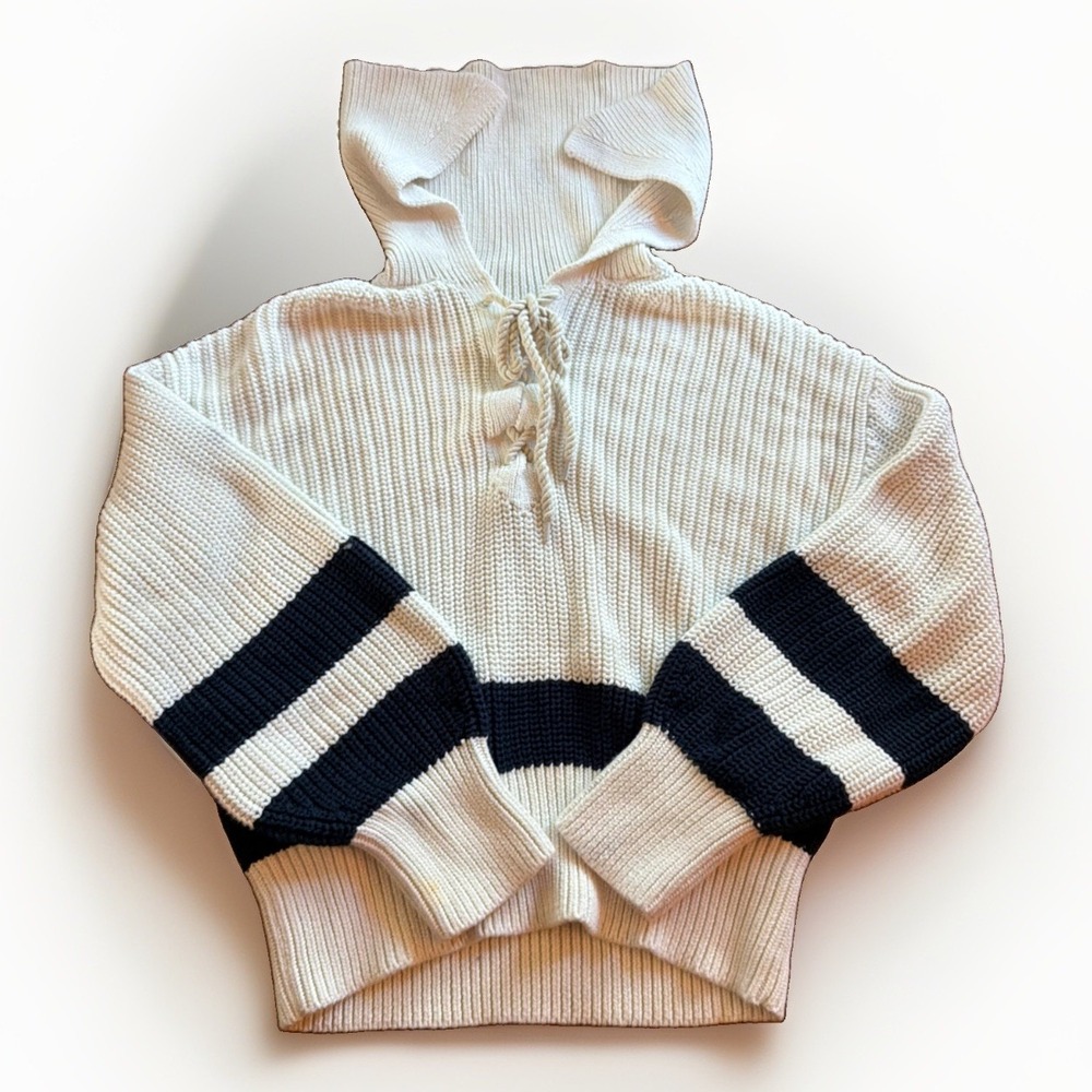 Ralph Lauren Cream Hooded Knit Sweater with Stripes